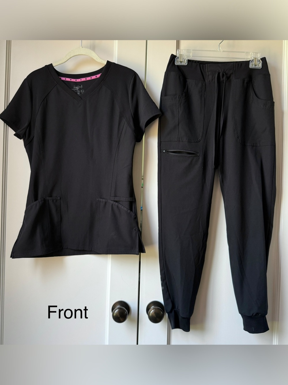 HeartSoul Black Women's Scrub Top & Jogger Pants Set
